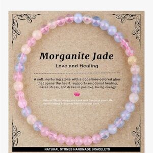 Handmade Morganite Jade Beaded Stretch Bracelet 4mm Stackable Pastel NIB Unisex